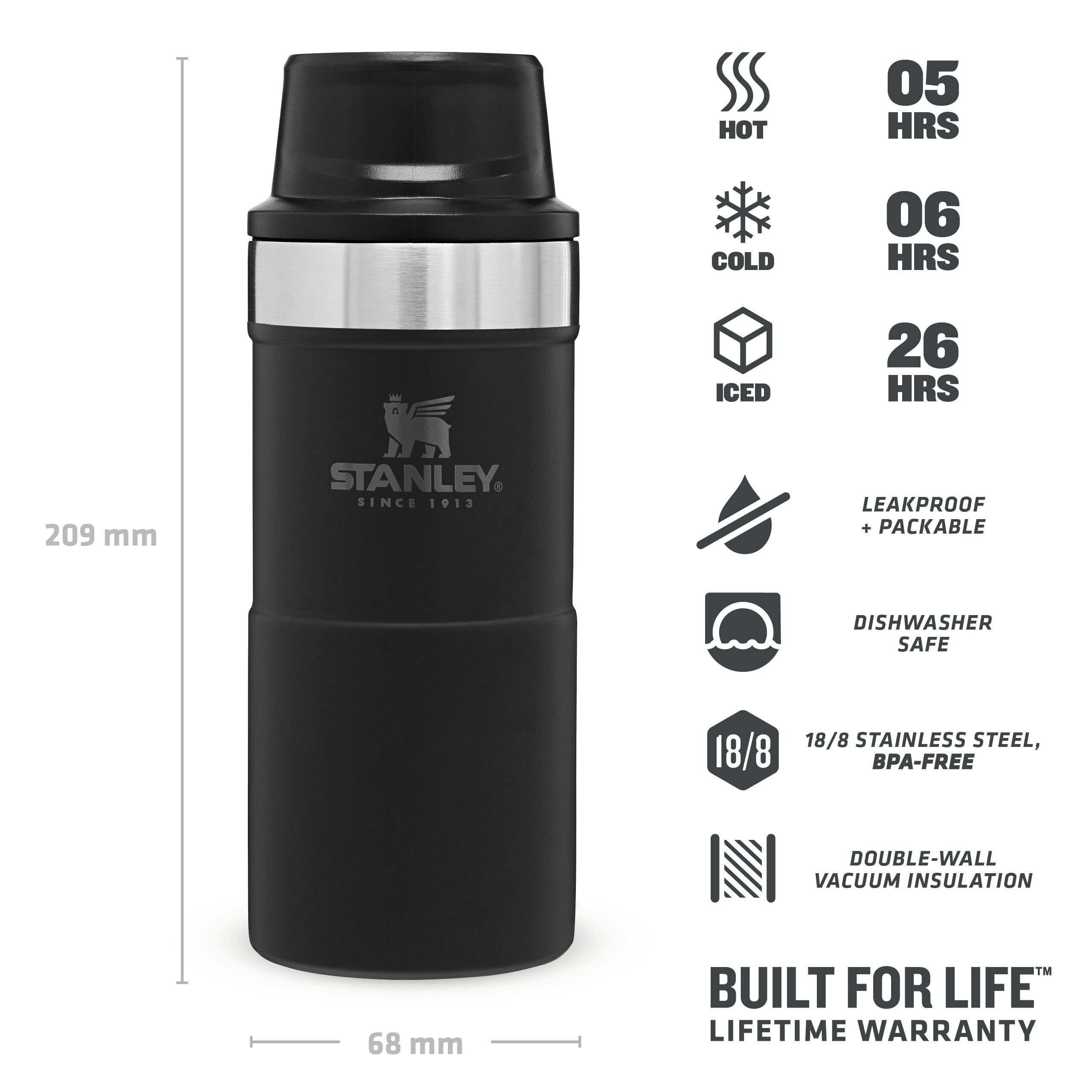 Stanley Classic Trigger Action Travel Mug 0.35 Matt Black