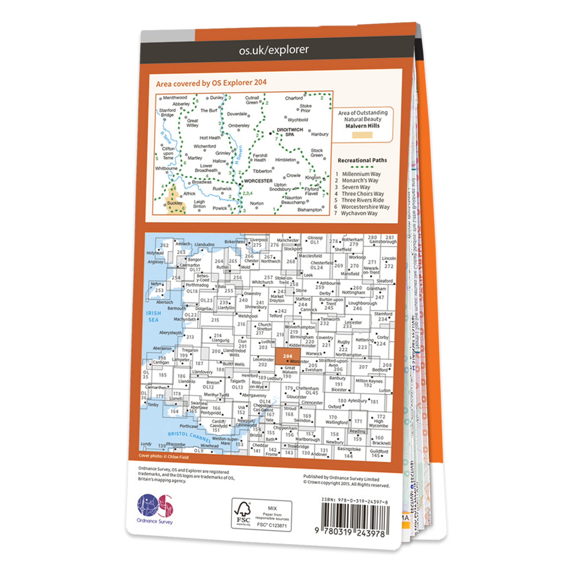 Ordnance Survey Explorer 204 Map Worcester & Droitwich Spa