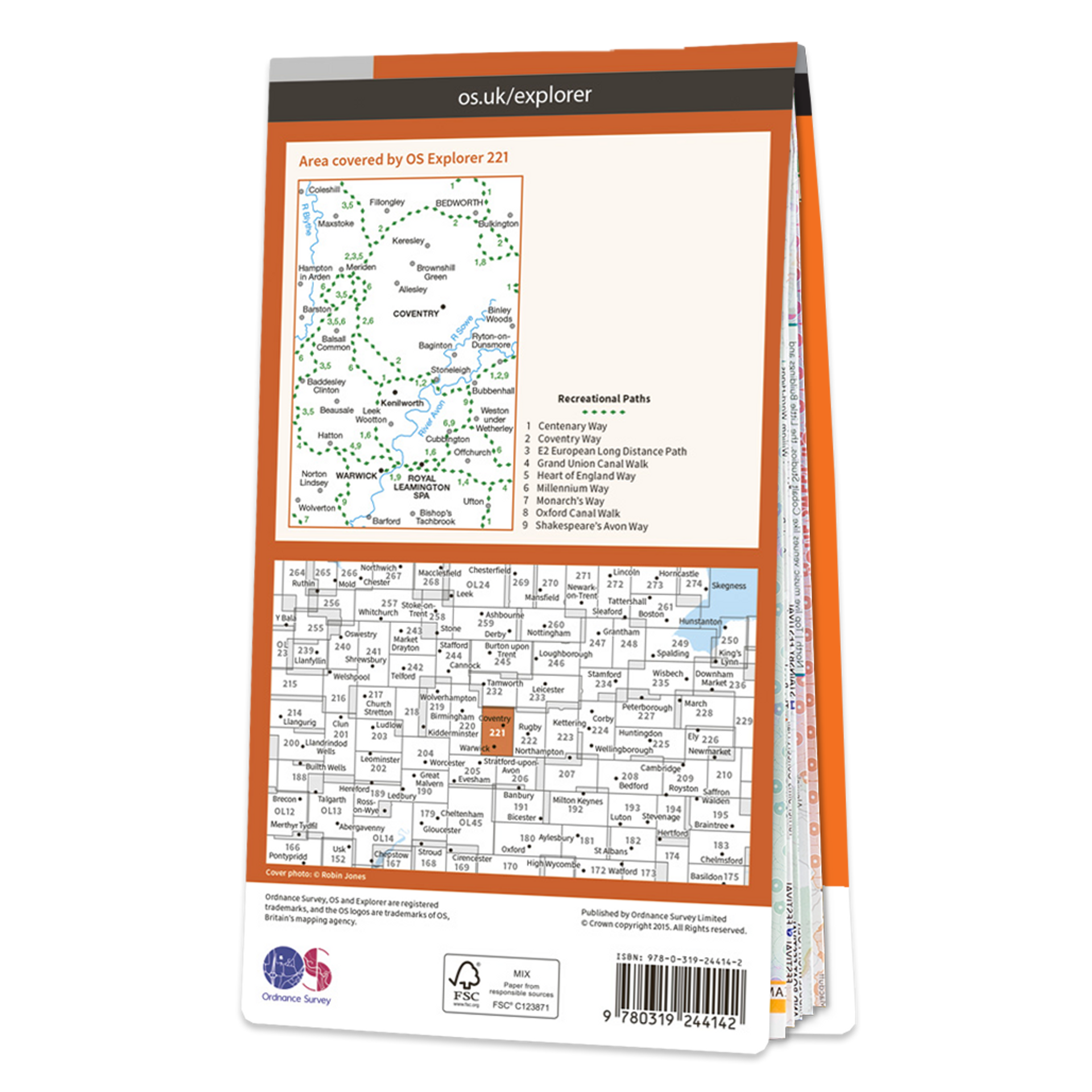 Ordnance Survey Explorer 221 Map Coventry & Warwick