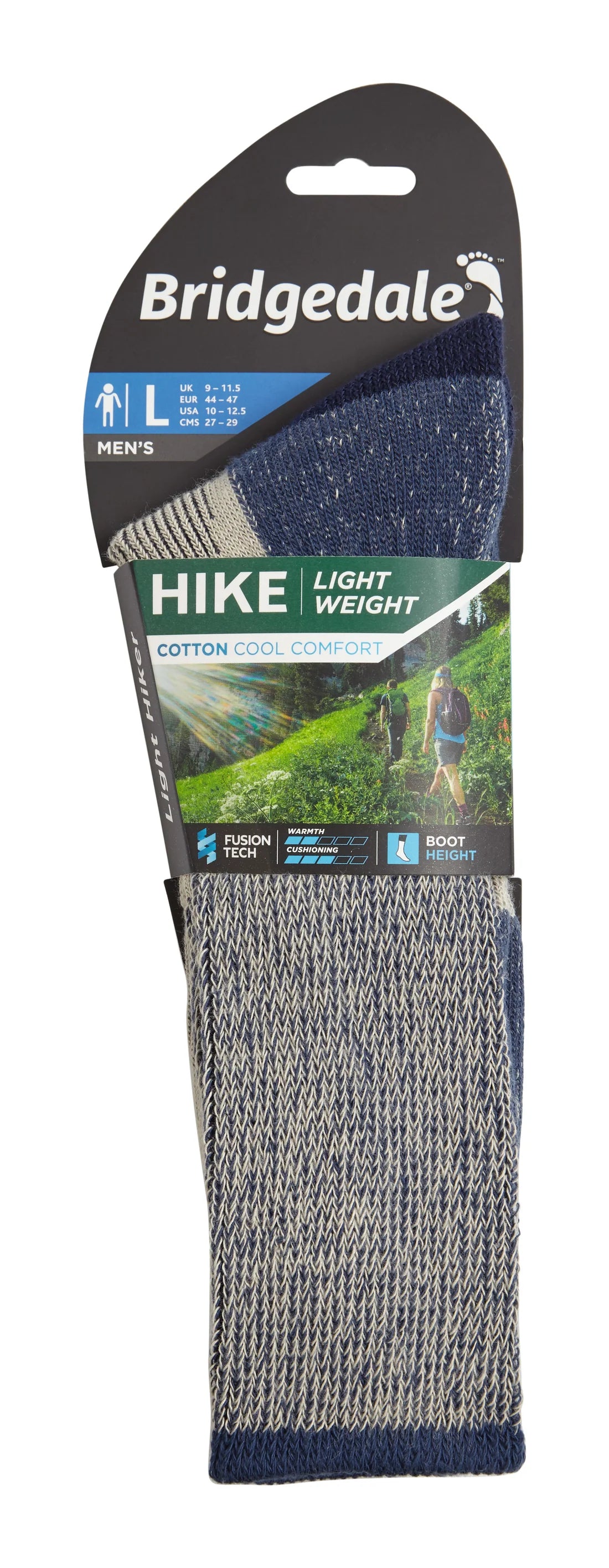 Bridgedale Men's Hike Lightweight Cotton Cool Comfort Boot Socks Indigo