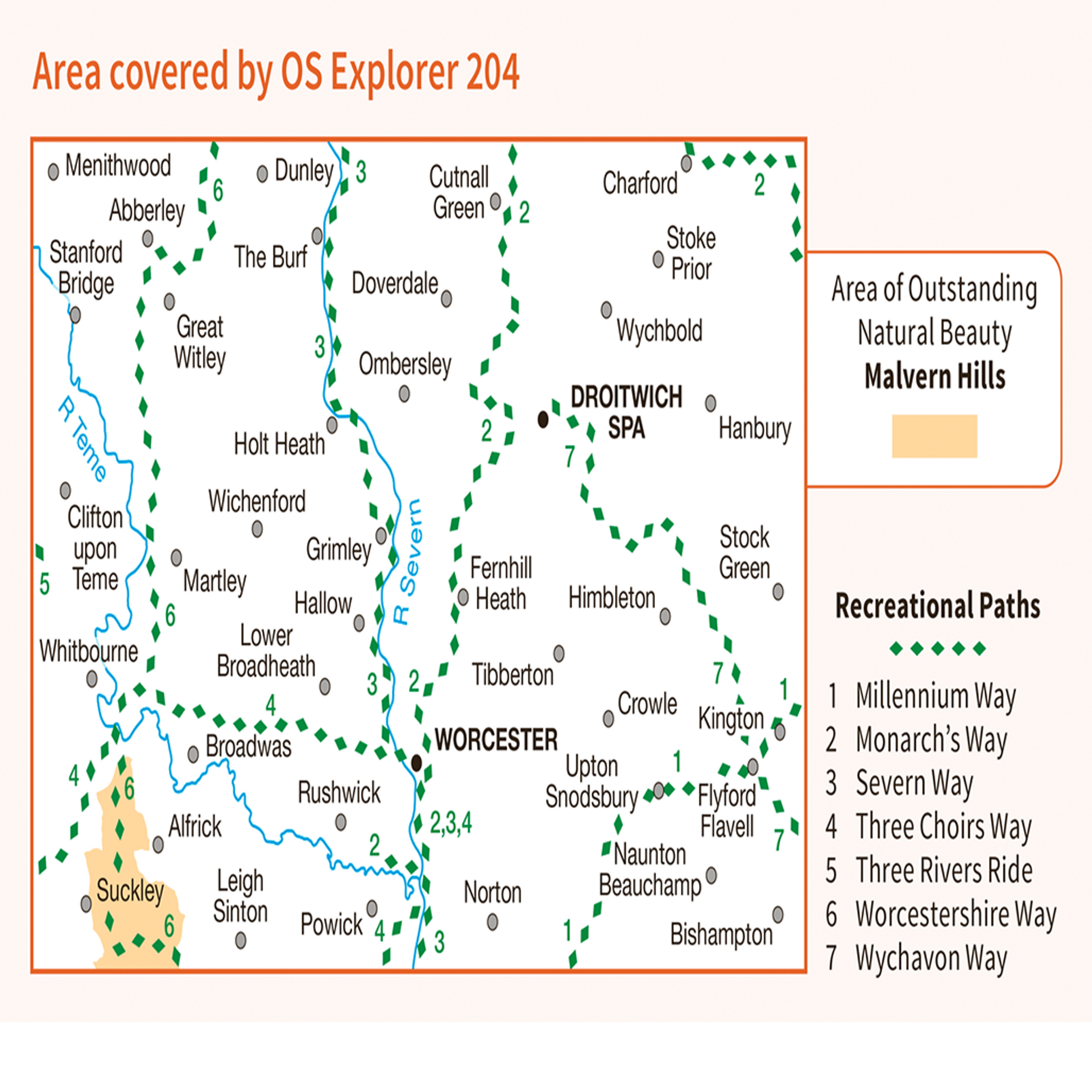 Ordnance Survey Explorer 204 Map Worcester & Droitwich Spa