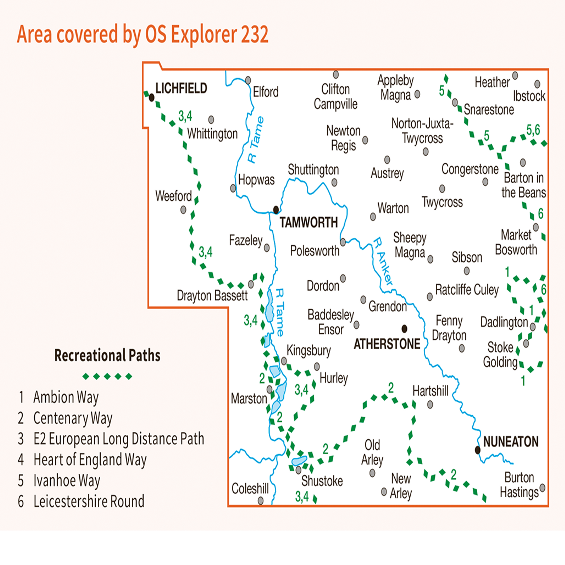 Ordnance Survey Explorer 232 Map Nuneaton & Tamworth