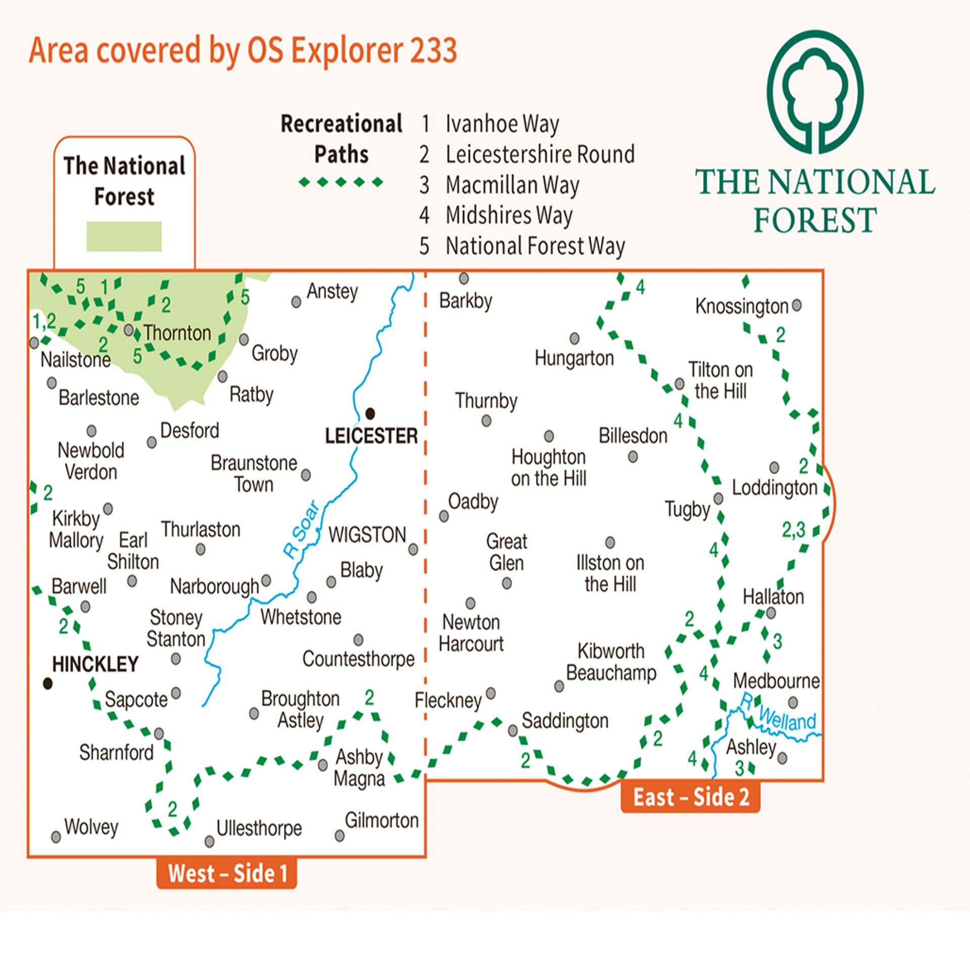 Ordnance Survey Explorer 233 Map Leicester & Hinckley