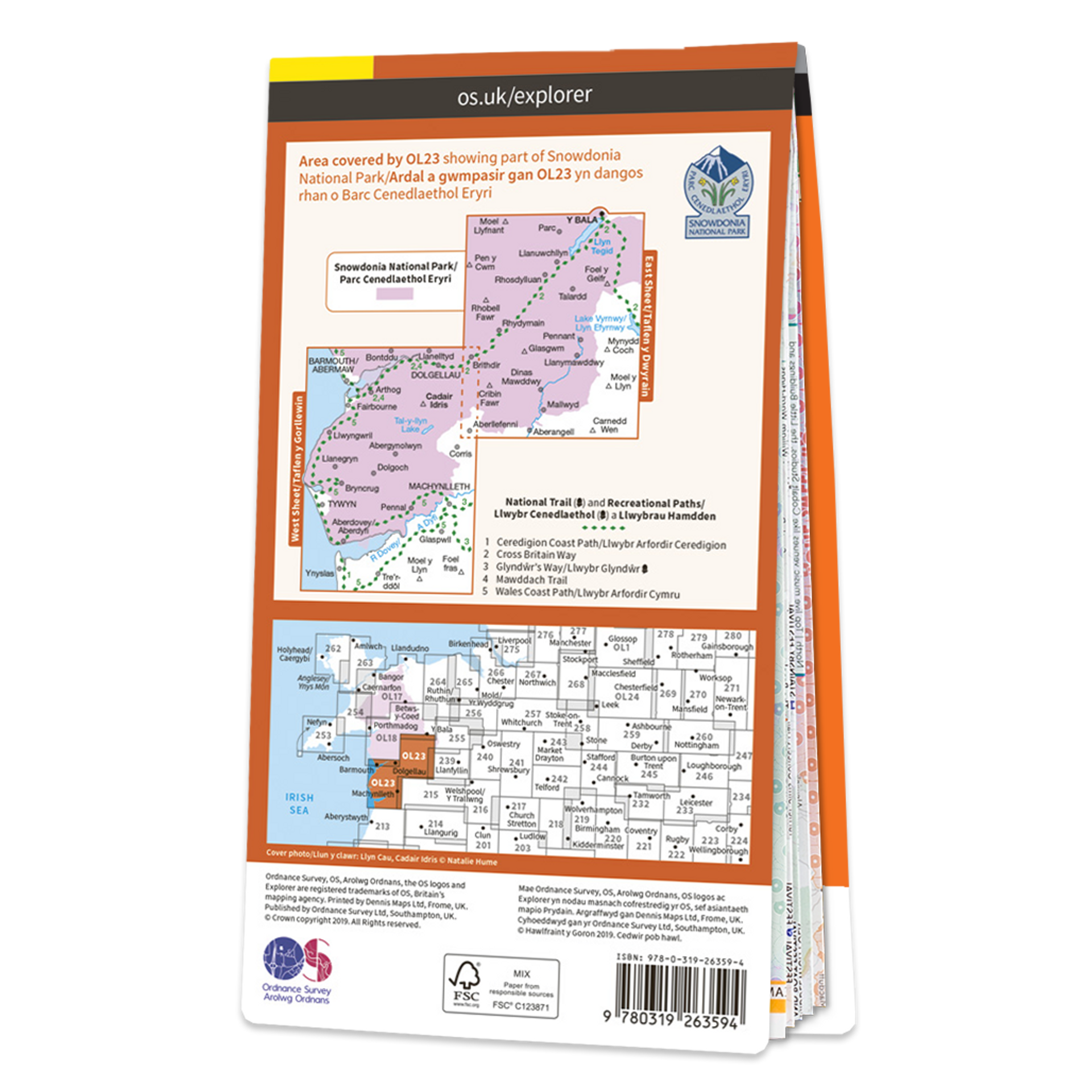 Ordnance Survey Explorer OL23 Map Cadair Idris &  Llyn Tegid (Bala Lake)