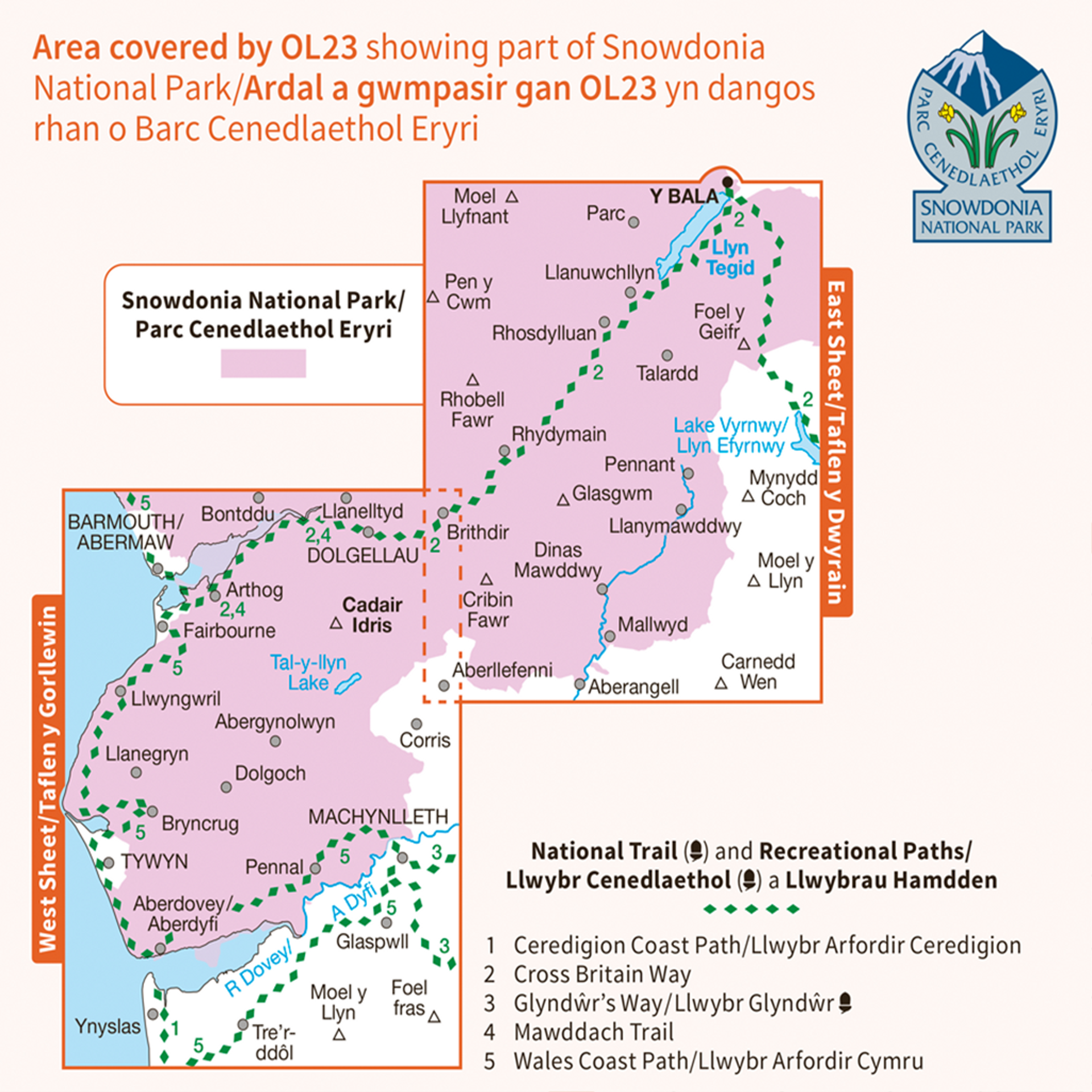 Ordnance Survey Explorer OL23 Map Cadair Idris &  Llyn Tegid (Bala Lake)