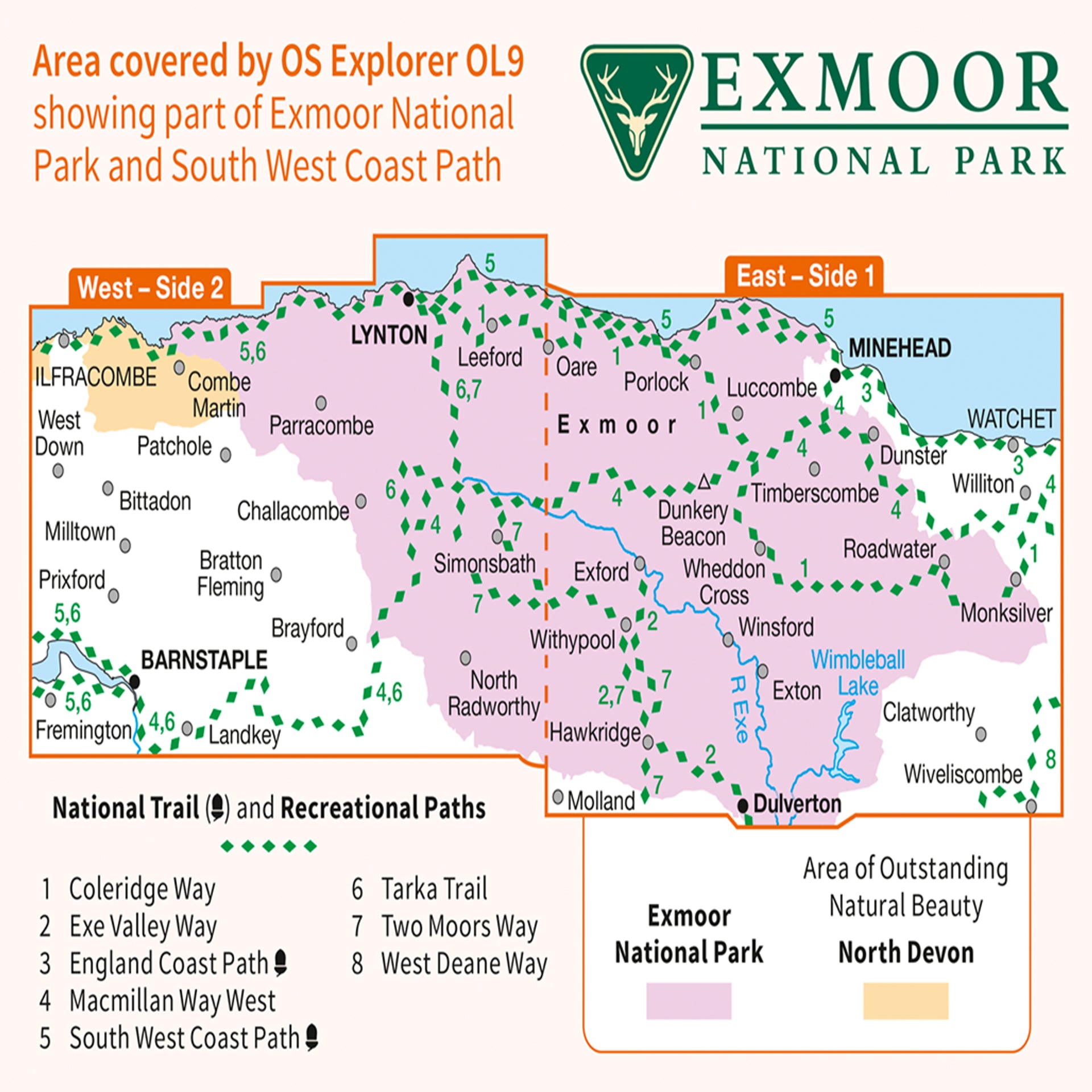 Ordnance Survey Explorer OL9 Map Exmoor