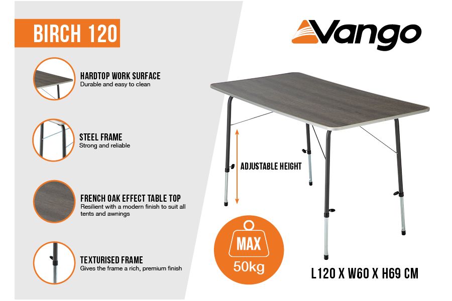 VANGO BIRCH 120 ADJUSTABLE HEIGHT CAMPING TABLE