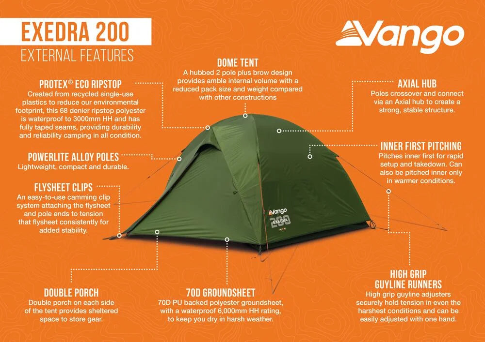 Vango Exedra 200 2 Person Lightweight Dome Tent