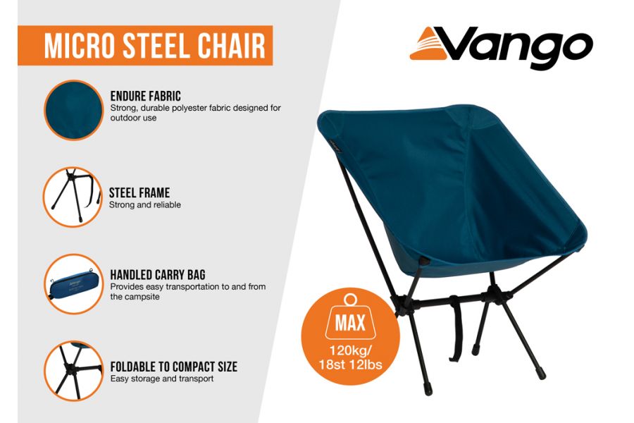 vango micro steel lightweight compact camping chair mykonos blue