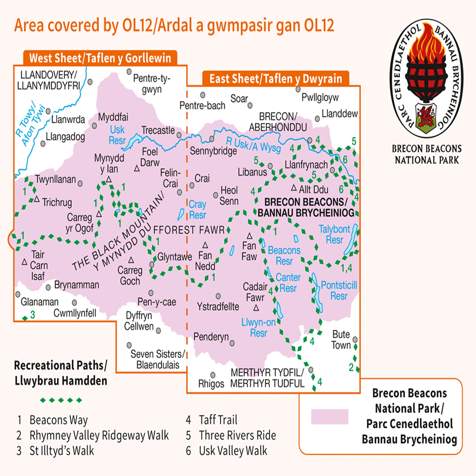 Ordnance Survey Explorer OL12 Map Brecon Beacons National Park Western Area