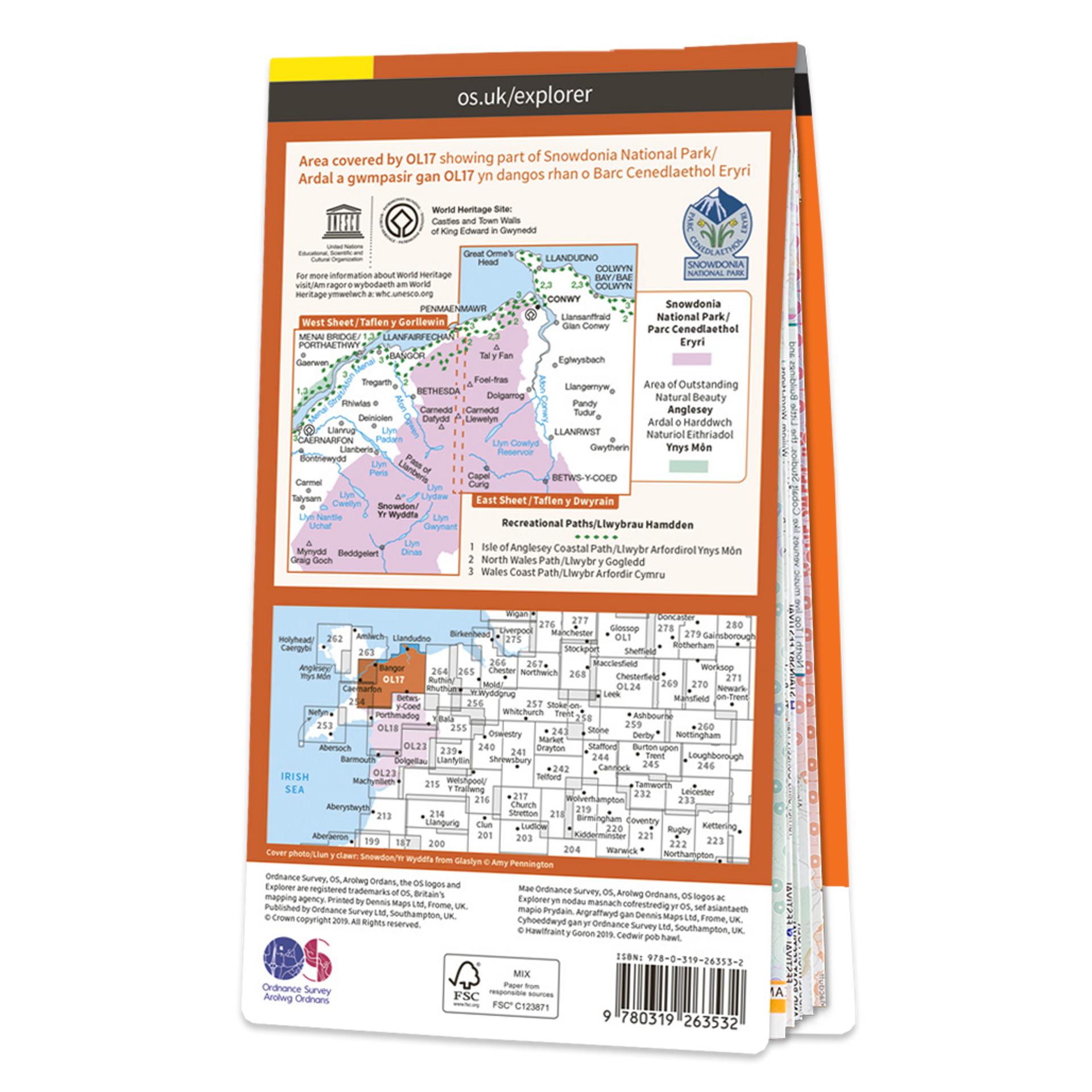 Ordnance Survey Explorer OL17 Map Snowdon & Conwy Valley