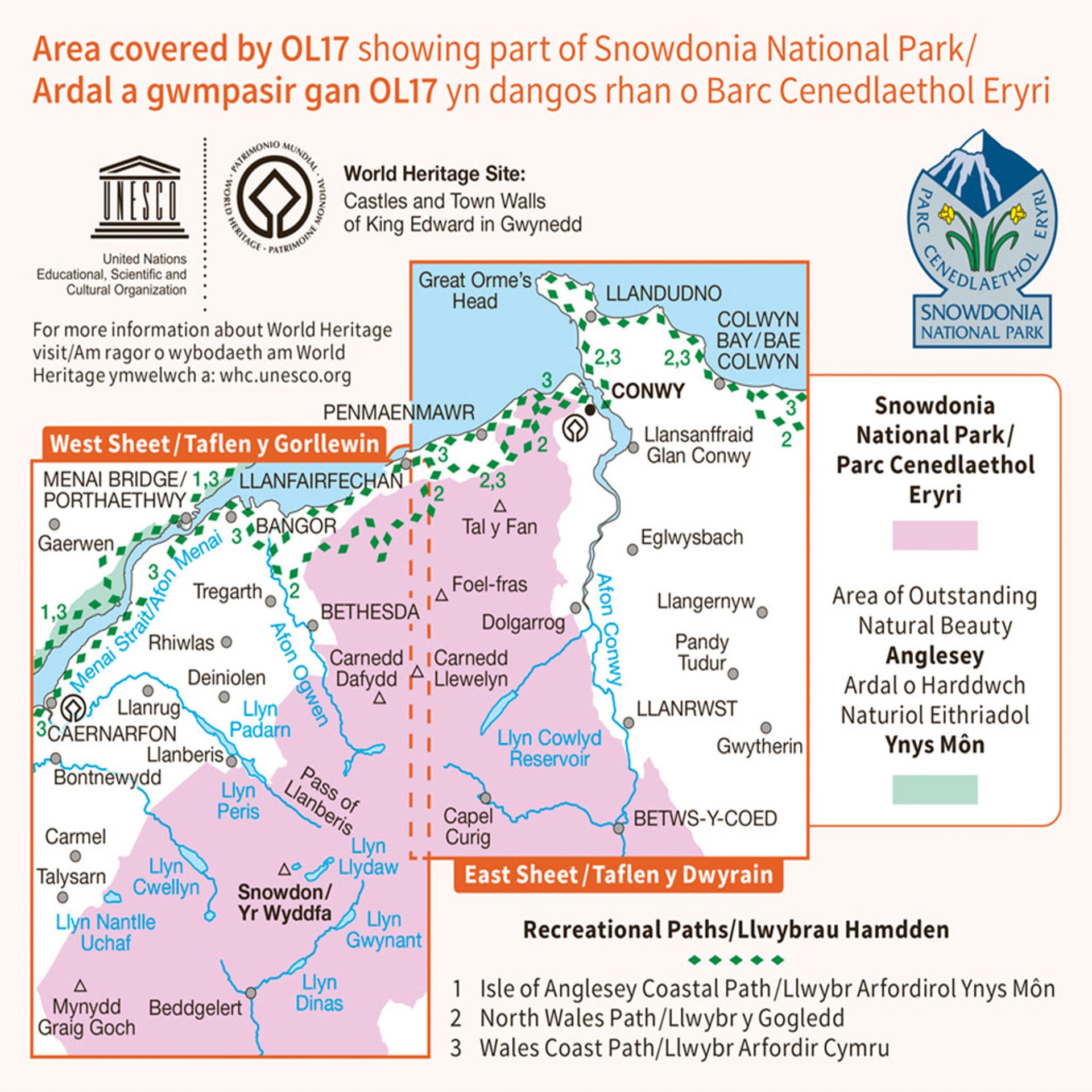 Ordnance Survey Explorer OL17 Map Snowdon & Conwy Valley