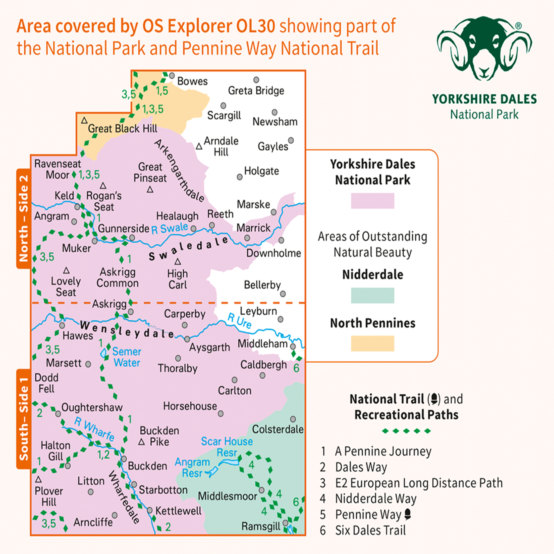 Ordnance Survey Explorer OL30 Map Yorkshire Dales Northern & Central Areas