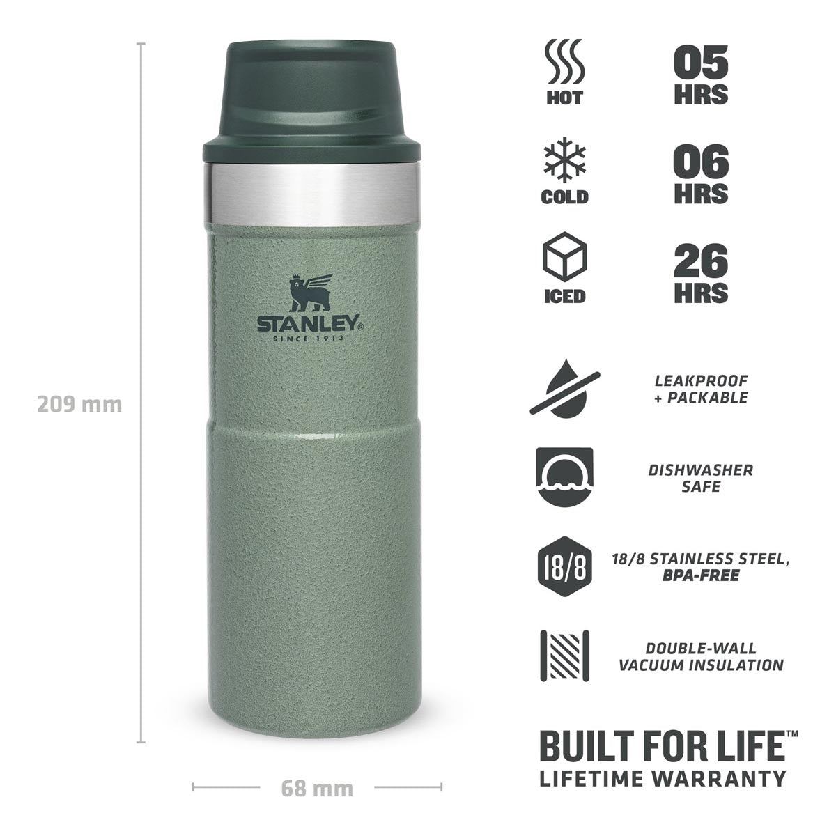 Stanley Classic Trigger Action Travel Mug 0.35L Hammertone Green