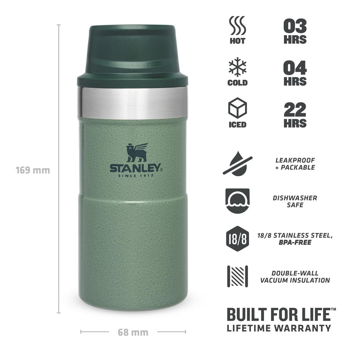 Stanley Classic Trigger Action Travel Mug 0.25L Hammertone Green