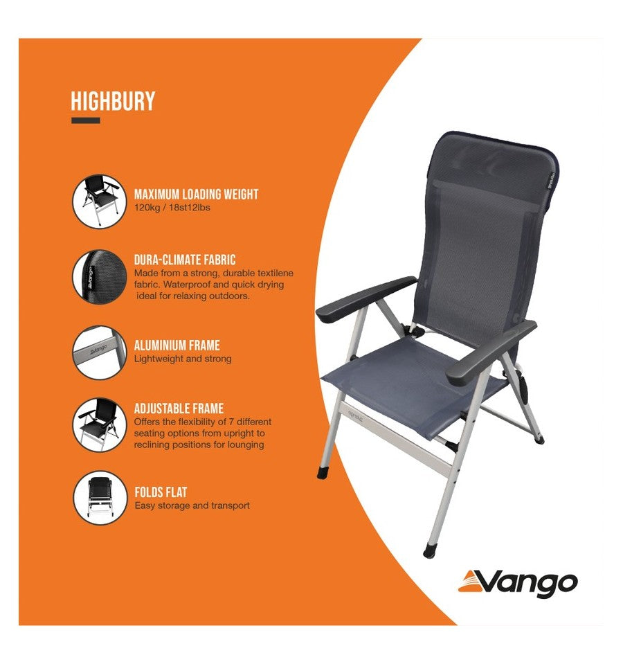 Vango Highbury Textilene Tall Chair Shadow Grey x 2