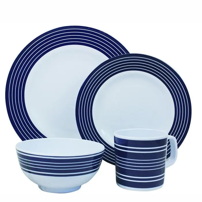 flamefield navy pinstripe melamine dinner set 16 piece